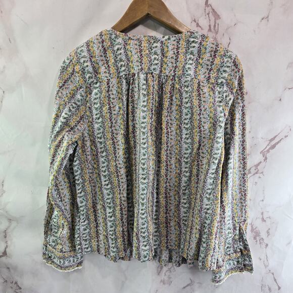 Anthropologie Shirt Womens Large P Button Up Boho Floral Pleated Maeve Gelise - Picture 6 of 12
